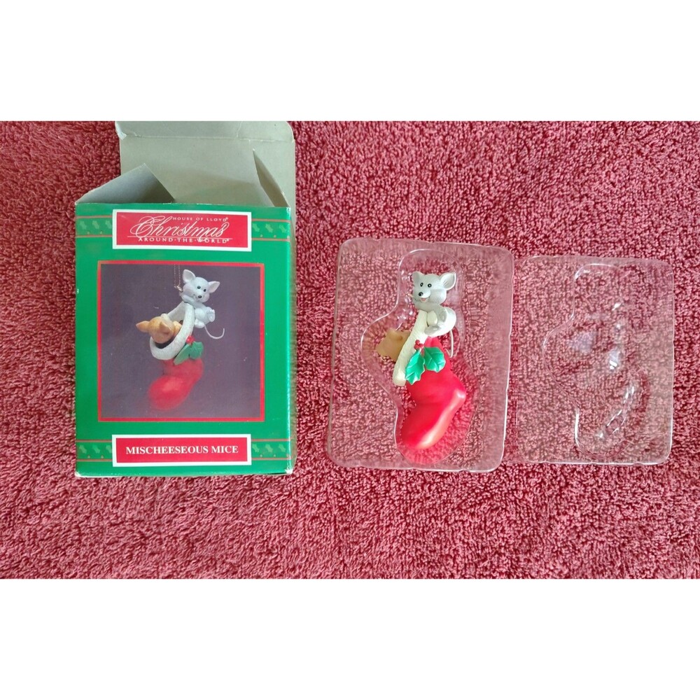 Vintage House of Lloyd Christmas Ornament Mischeeseous Mice 1994 Stocking Mouse - Picture 2 of 10